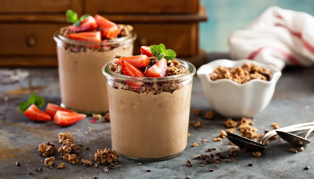 Dessert mit Erdbeeren und Granola